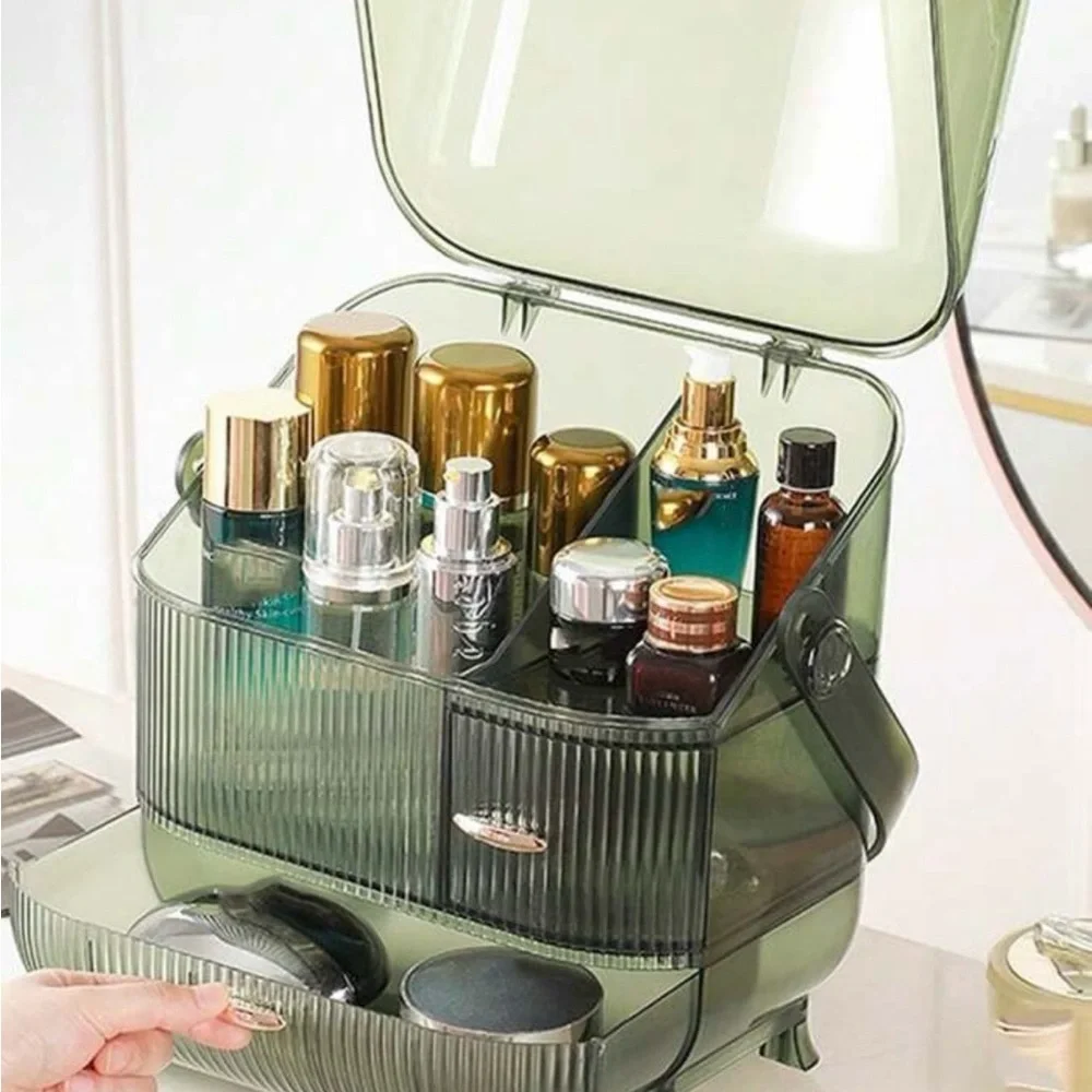 NEW! GREEN TRANSPARENT MAKEUP SKINCARE ORGANIZER PORTABLE CASE!